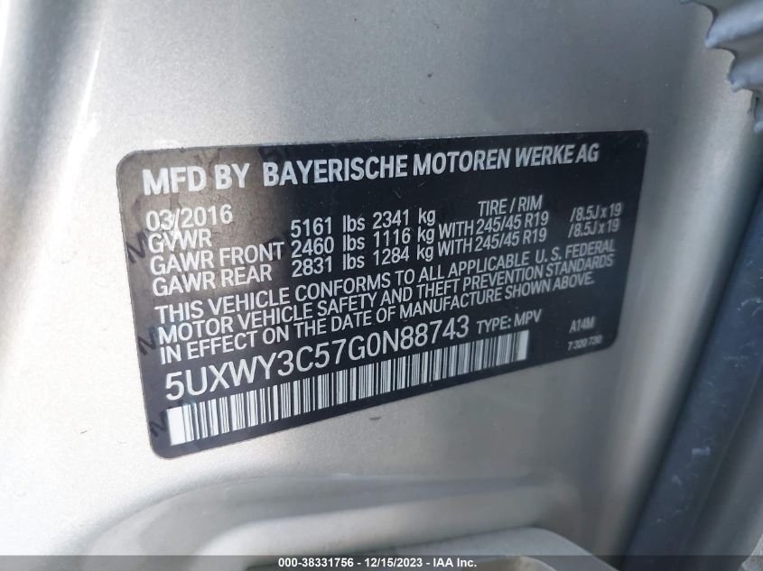 5UXWY3C57G0N88743 2016 BMW X3, photo no. 9