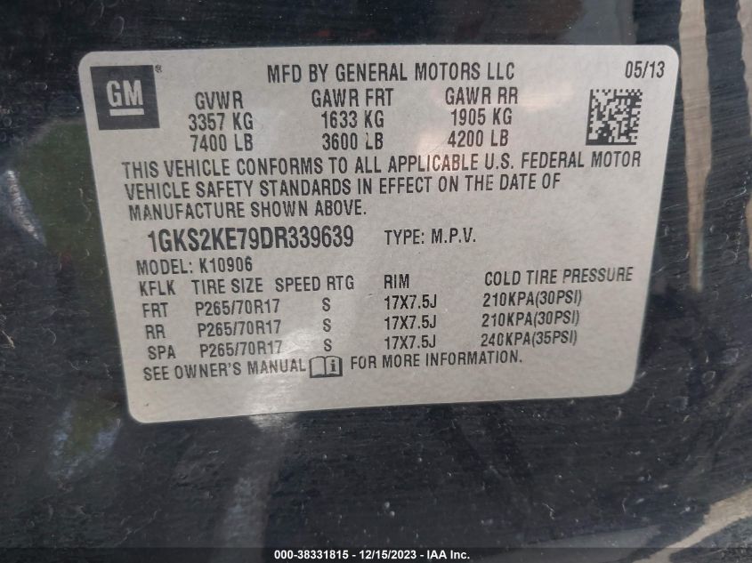 2013 GMC YUKON XL 1500 SLT - 1GKS2KE79DR339639
