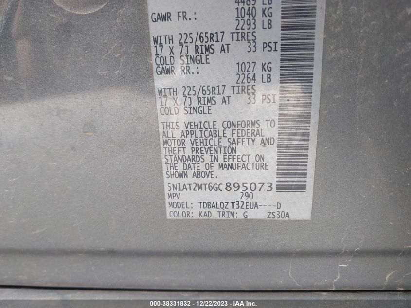 2016 NISSAN ROGUE SV - 5N1AT2MT6GC895073