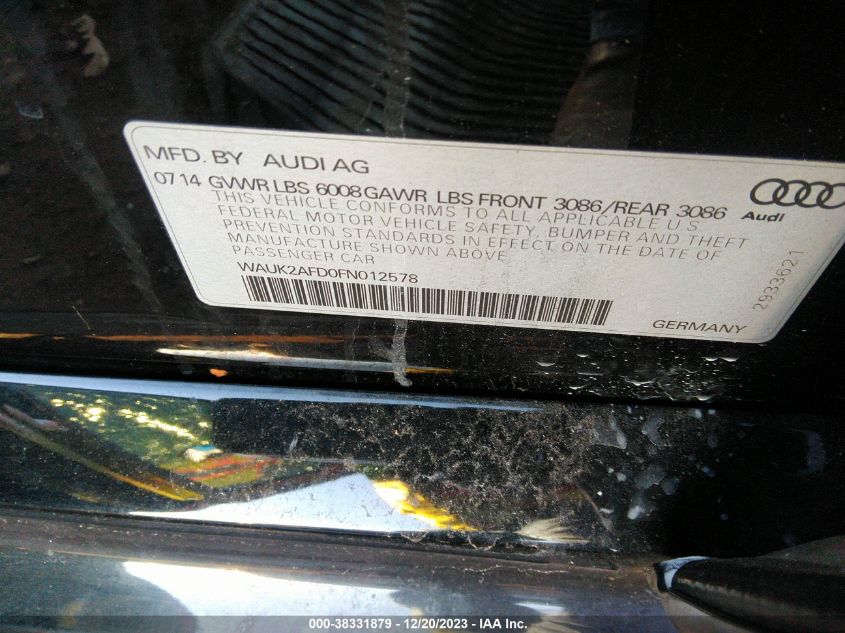 2015 AUDI S8 4.0T (TIPTRONIC) - WAUK2AFD0FN012578