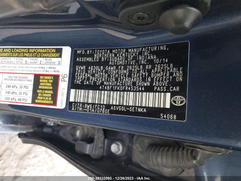 2015 TOYOTA CAMRY LE - 4T4BF1FK0FR453544