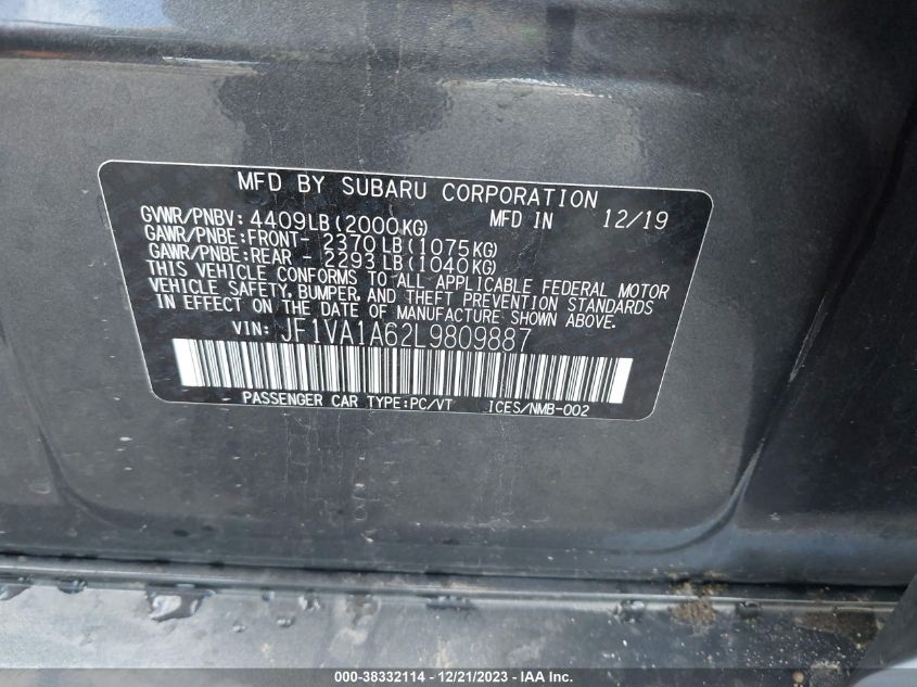 2020 SUBARU WRX - JF1VA1A62L9809887