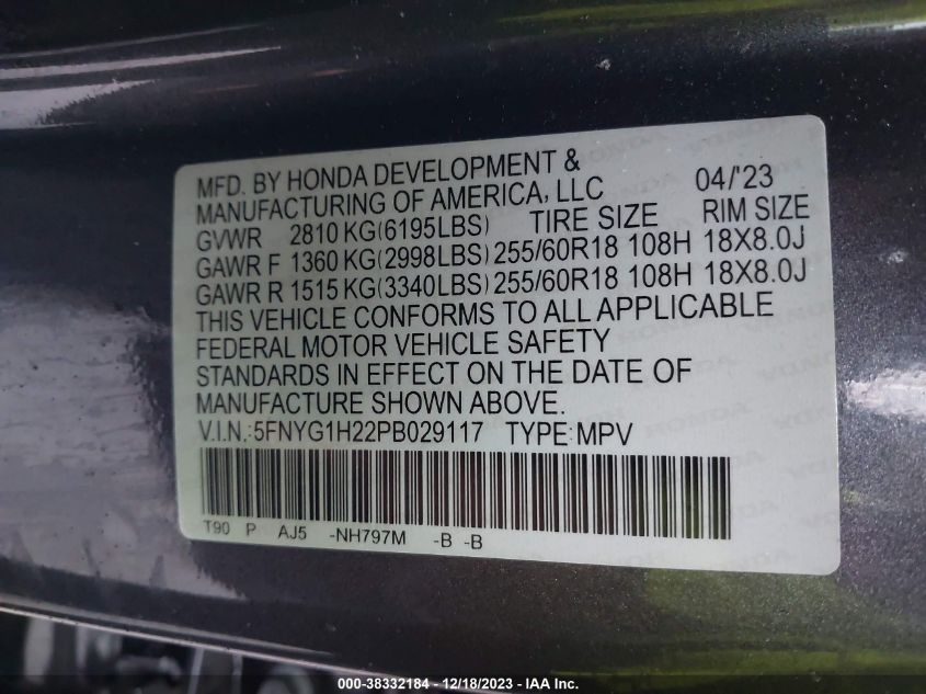 2023 HONDA PILOT LX - 5FNYG1H22PB029117