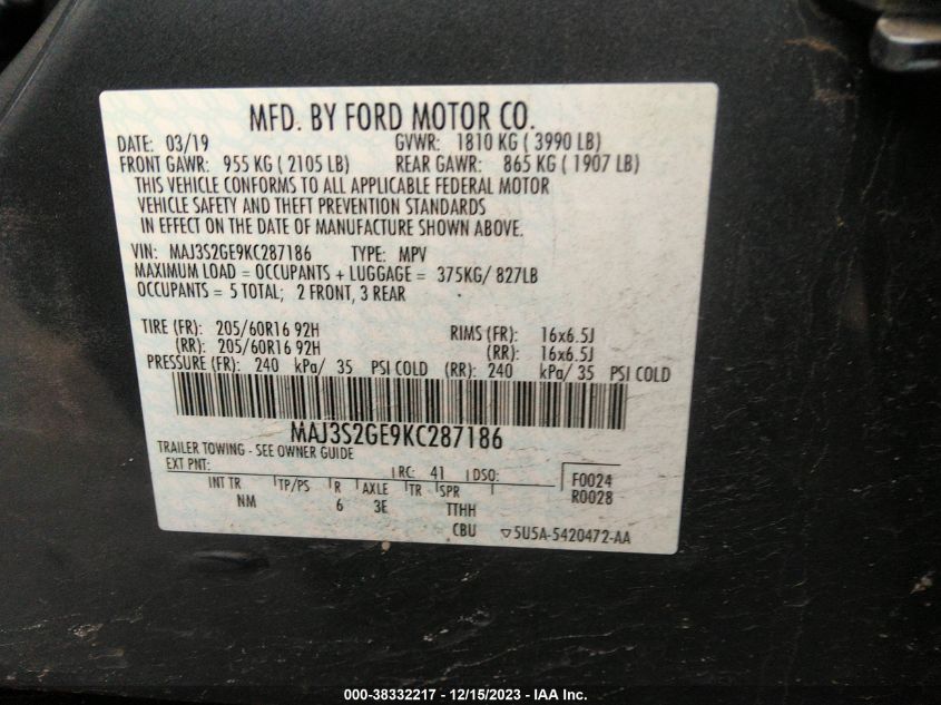 2019 FORD ECOSPORT SE - MAJ3S2GE9KC287186