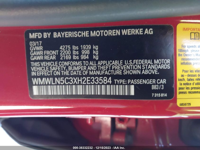 2017 MINI CLUBMAN COOPER - WMWLN5C3XH2E33584