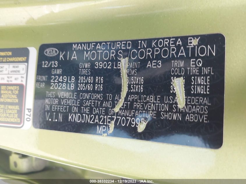 2014 KIA SOUL - KNDJN2A21E7707995