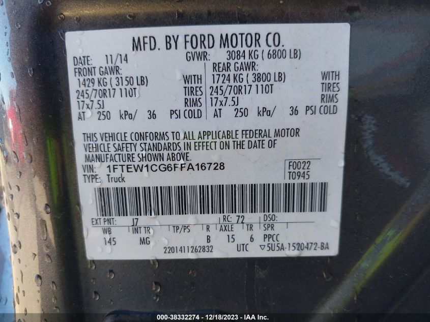 2015 FORD F-150 XLT - 1FTEW1CG6FFA16728