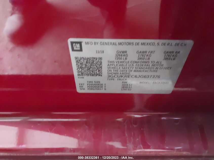 2018 CHEVROLET SILVERADO 1500 K1500 LT - 3GCUKREC6JG637376