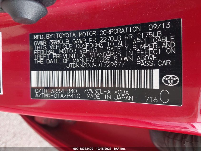 2013 TOYOTA PRIUS FOUR - JTDKN3DU9D1729977