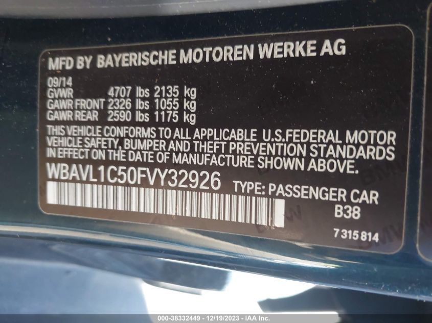 2015 BMW X1 XDRIVE28I - WBAVL1C50FVY32926