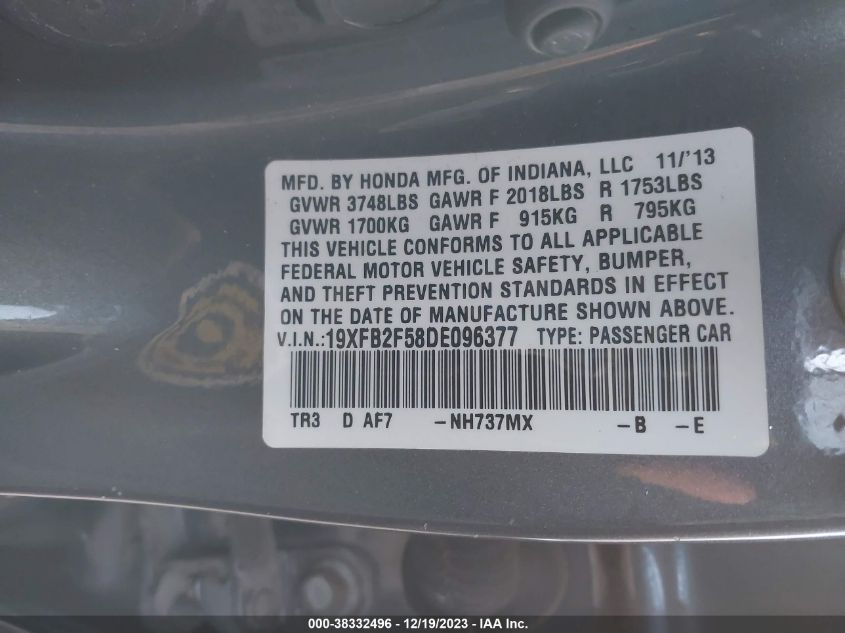2013 HONDA CIVIC LX - 19XFB2F58DE096377