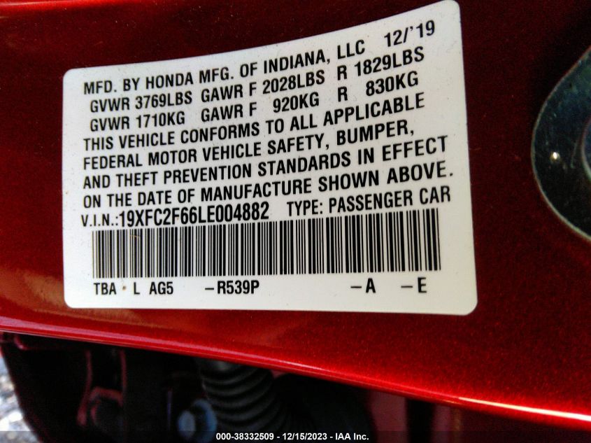 2020 HONDA CIVIC LX - 19XFC2F66LE004882