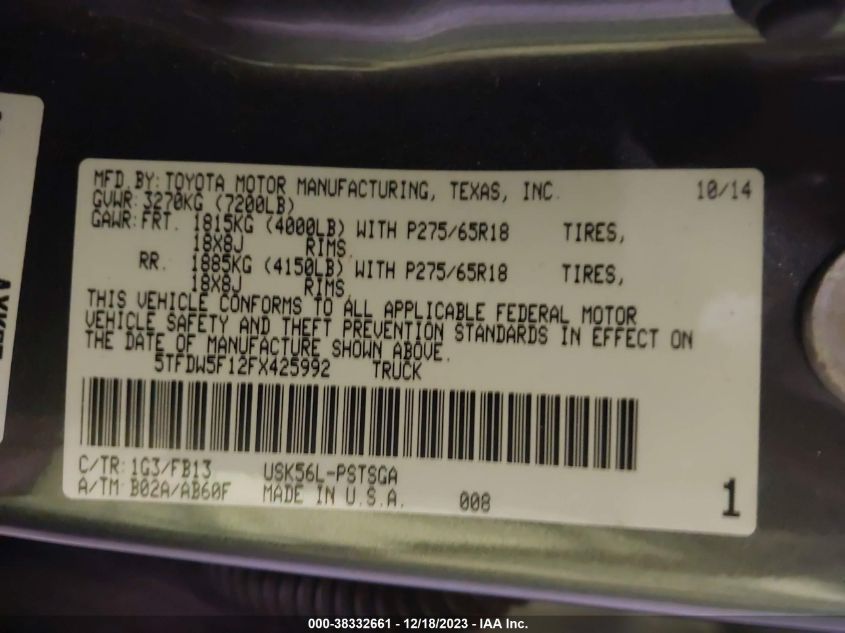 2015 TOYOTA TUNDRA SR5 5.7L V8 - 5TFDW5F12FX425992