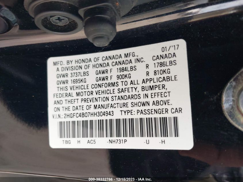 2017 HONDA CIVIC LX-P - 2HGFC4B07HH304943