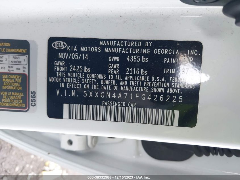 2015 KIA OPTIMA EX - 5XXGN4A71FG426225
