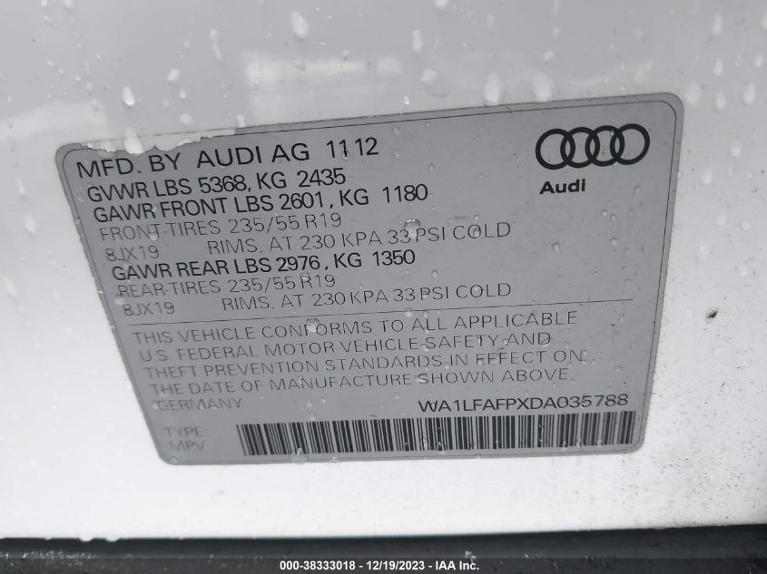 WA1LFAFPXDA035788 2013 AUDI Q5, photo no. 9