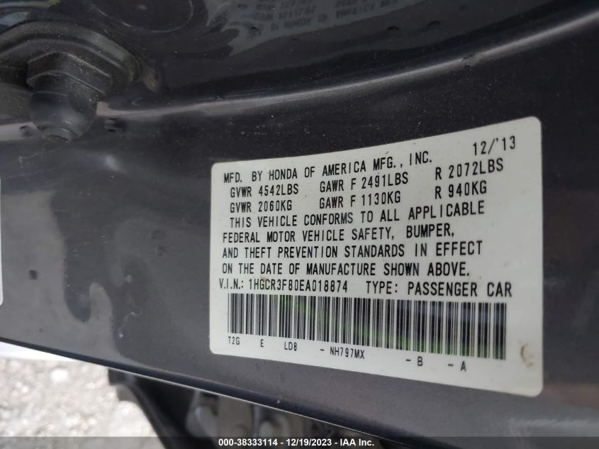 2014 HONDA ACCORD EX-L V-6 - 1HGCR3F80EA018874