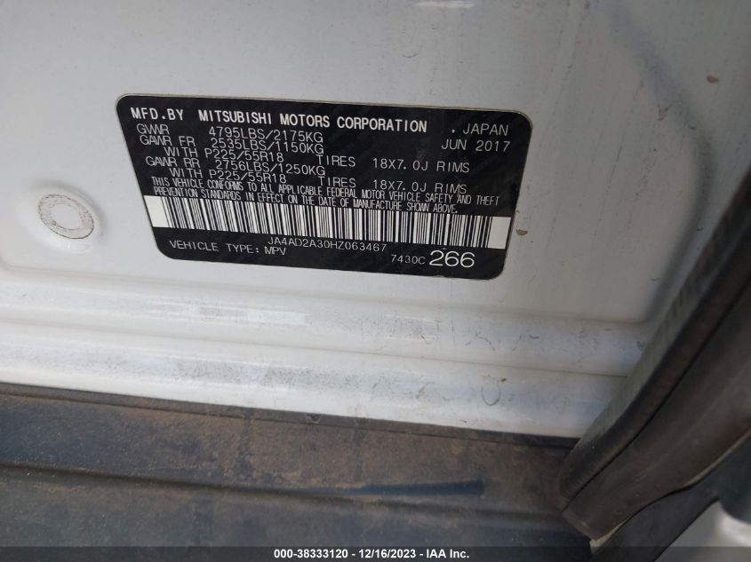 2017 MITSUBISHI OUTLANDER ES - JA4AD2A30HZ063467