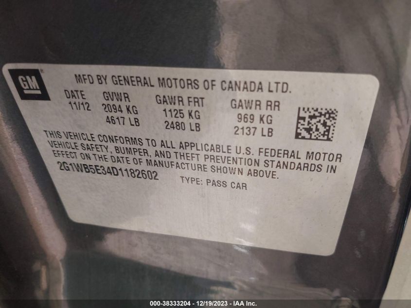 2013 CHEVROLET IMPALA LT - 2G1WB5E34D1182602