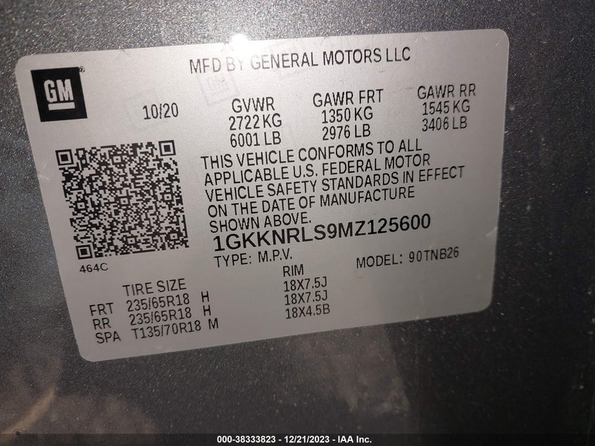 VIN 1GKKNRLS9MZ125600 2021 GMC ACADIA AWD SLE