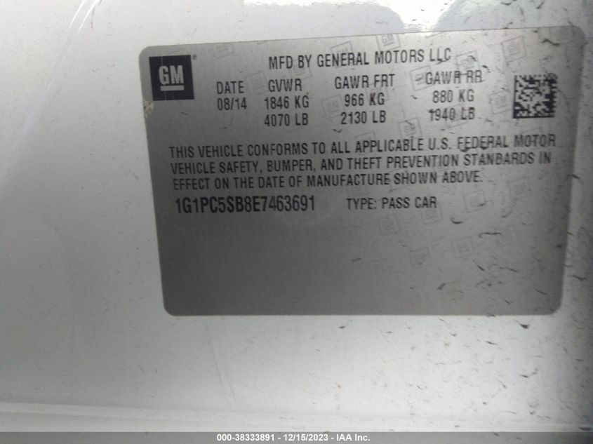 2014 CHEVROLET CRUZE 1LT AUTO - 1G1PC5SB8E7463691