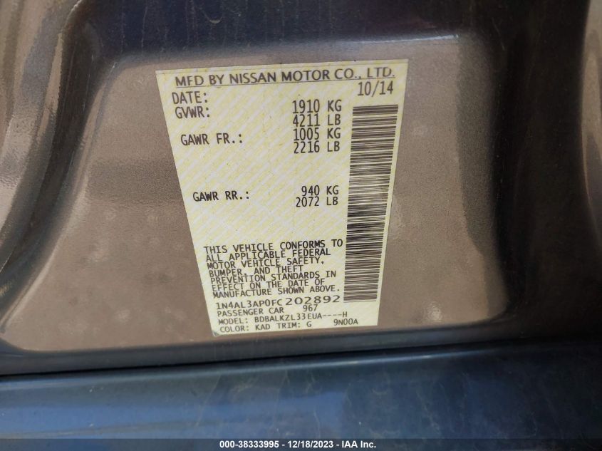 2015 NISSAN ALTIMA 2.5 SV - 1N4AL3AP0FC202892