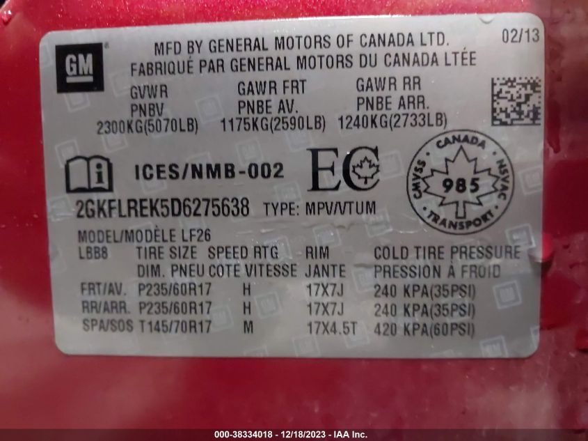 2013 GMC TERRAIN SLE - 2GKFLREK5D6275638