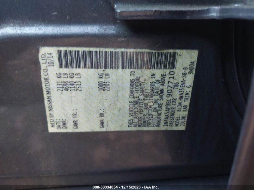 2014 NISSAN MAXIMA 3.5 SV - 1N4AA5AP9EC907710