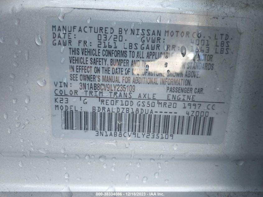 2020 NISSAN SENTRA SV - 3N1AB8CV9LY235109