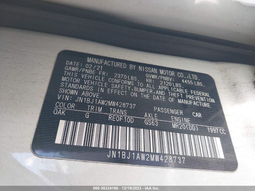 2021 NISSAN ROGUE SPORT S - JN1BJ1AW2MW428737