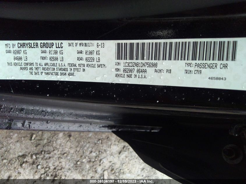 2013 DODGE AVENGER SE 1C3CDZAB1DN756908