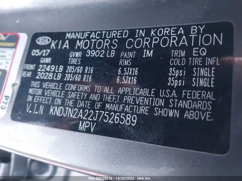 2018 KIA SOUL - KNDJN2A22J7526589