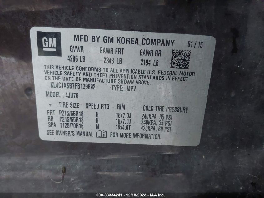 2015 BUICK ENCORE - KL4CJASB7FB129892