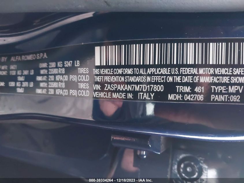2021 ALFA ROMEO STELVIO SPORT - ZASPAKAN7M7D17800
