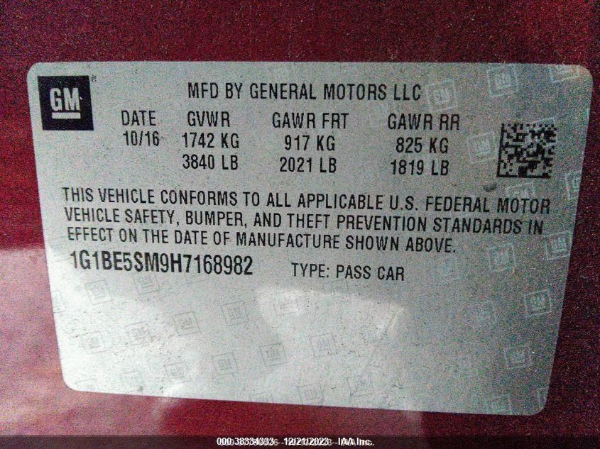 2017 CHEVROLET CRUZE LT AUTO - 1G1BE5SM9H7168982