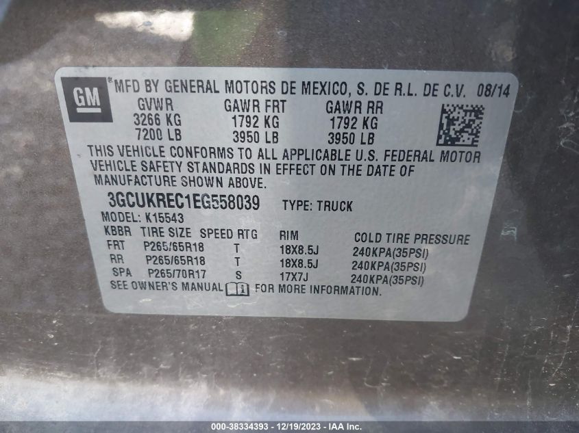 2014 CHEVROLET SILVERADO 1500 2LT - 3GCUKREC1EG558039