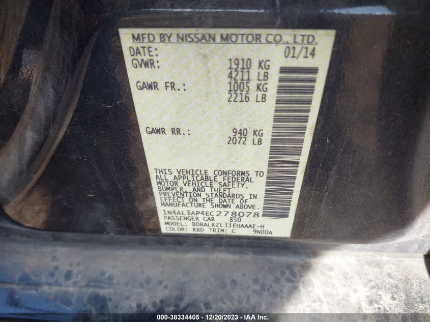 2014 NISSAN ALTIMA 2.5 S - 1N4AL3AP4EC278078