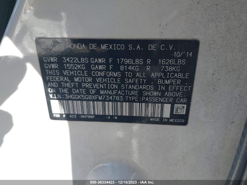 2015 HONDA FIT EX - 3HGGK5G8XFM734783