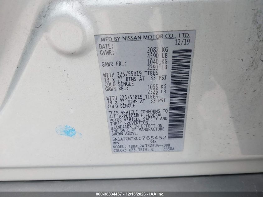 2020 NISSAN ROGUE SL FWD - 5N1AT2MT8LC765452
