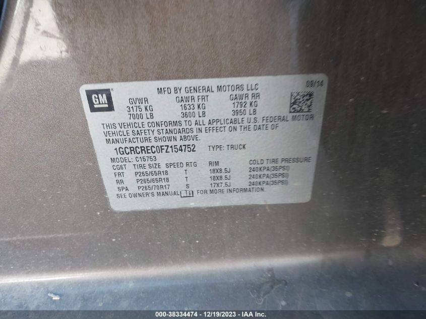 2015 CHEVROLET SILVERADO 1500 1LT - 1GCRCREC0FZ154752