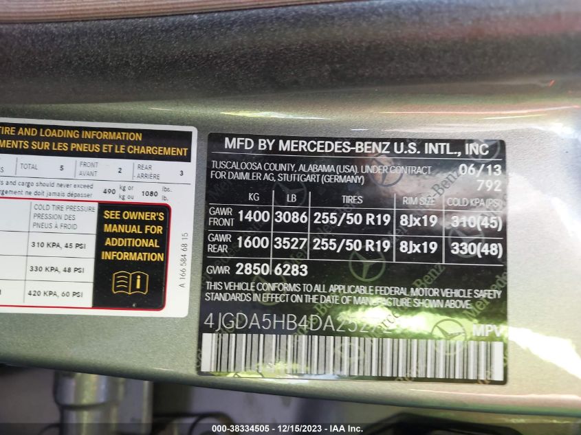 2013 MERCEDES-BENZ ML 350 4MATIC 4JGDA5HB4DA252721