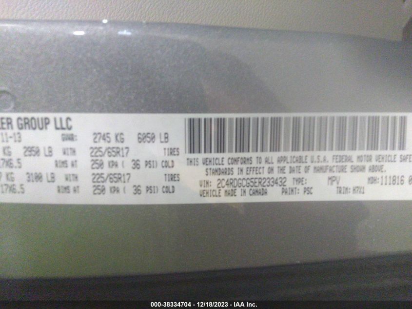 2014 DODGE GRAND CARAVAN SXT - 2C4RDGCG5ER233432
