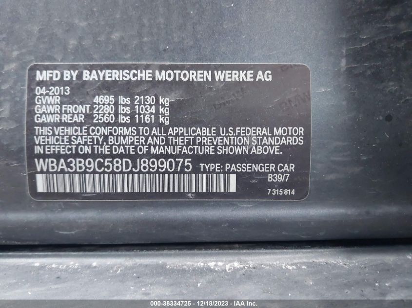 2013 BMW 335I XDRIVE WBA3B9C58DJ899075