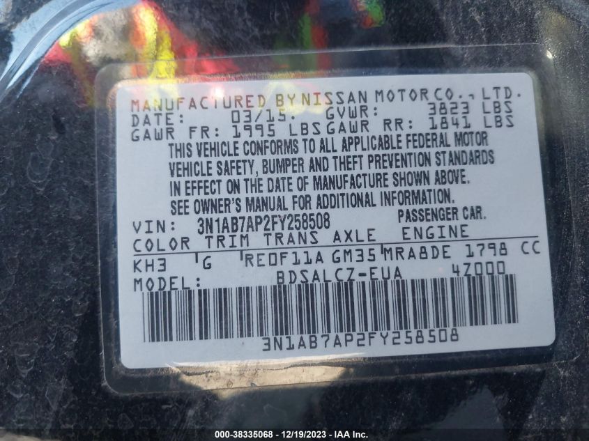 2015 NISSAN SENTRA S - 3N1AB7AP2FY258508