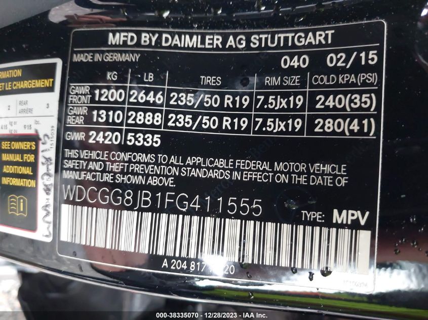 2015 MERCEDES-BENZ GLK 350 4MATIC WDCGG8JB1FG411555