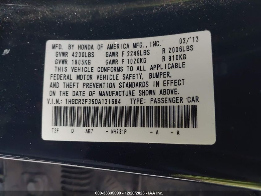 2013 HONDA ACCORD LX - 1HGCR2F35DA131684