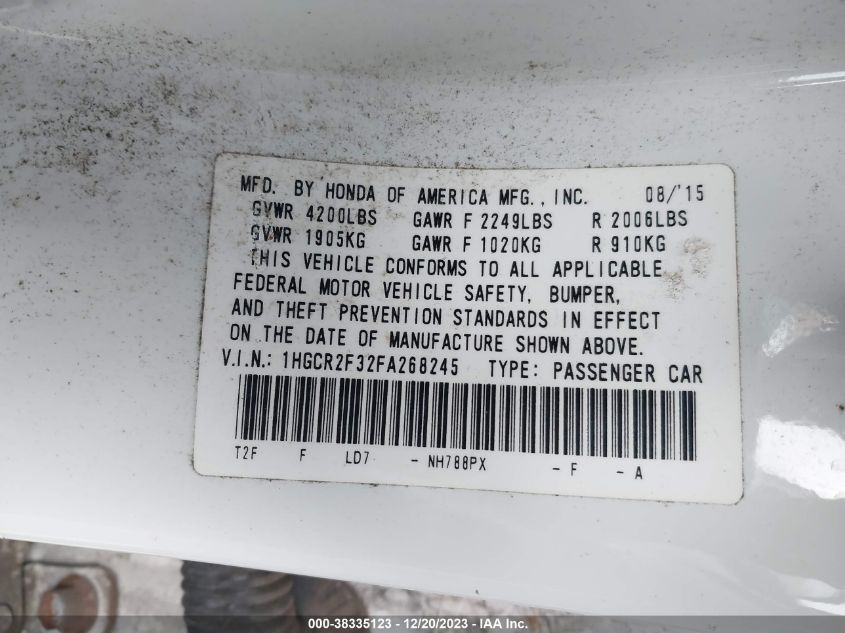2015 HONDA ACCORD LX - 1HGCR2F32FA268245