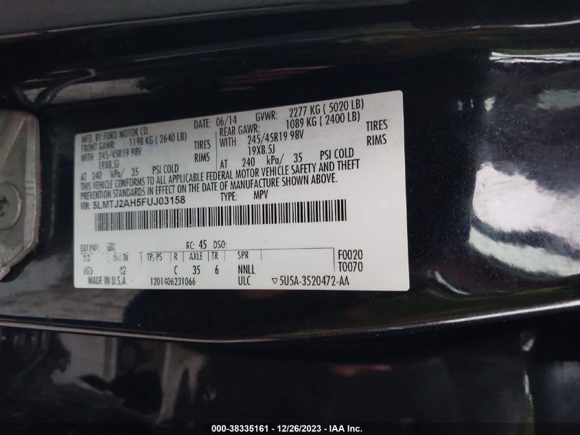2015 LINCOLN MKC - 5LMTJ2AH5FUJ03158