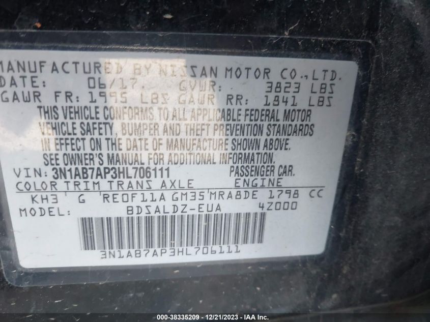 2017 NISSAN SENTRA S/SV/SR/SL - 3N1AB7AP3HL706111