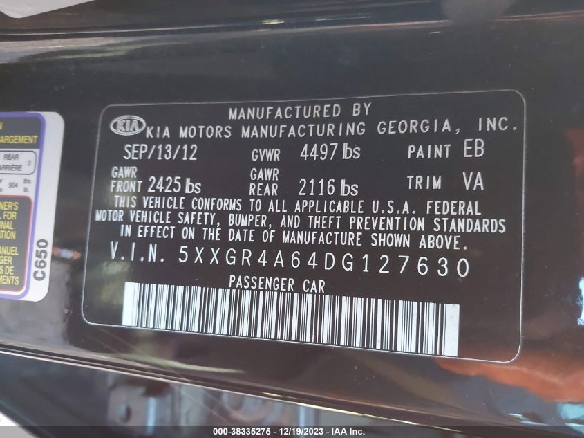 2013 KIA OPTIMA SX - 5XXGR4A64DG127630